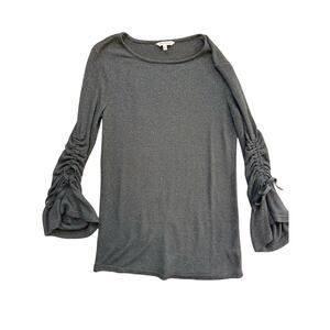 Juicy Couture Size S Womens BLK Lurex Thread Round Neck Gathered Sleeve Top